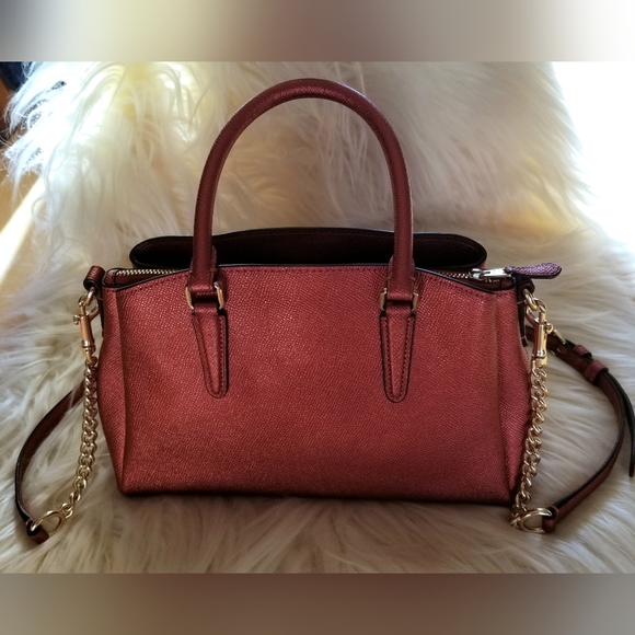 Coach NWOT, Mini Sage Carryall, Metallic Wine & Gold, & Sm. Corner Zip Wristlet - Picture 9 of 13